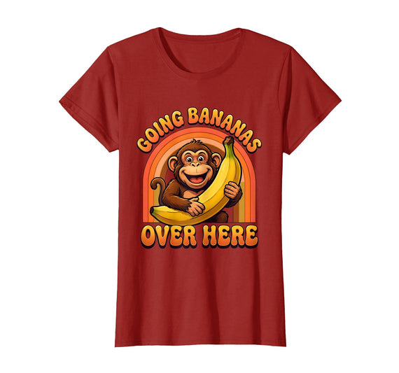Mademark Going Bananas Over Here Funny Monkey Design T-Shirt - Women - Cranberry Red