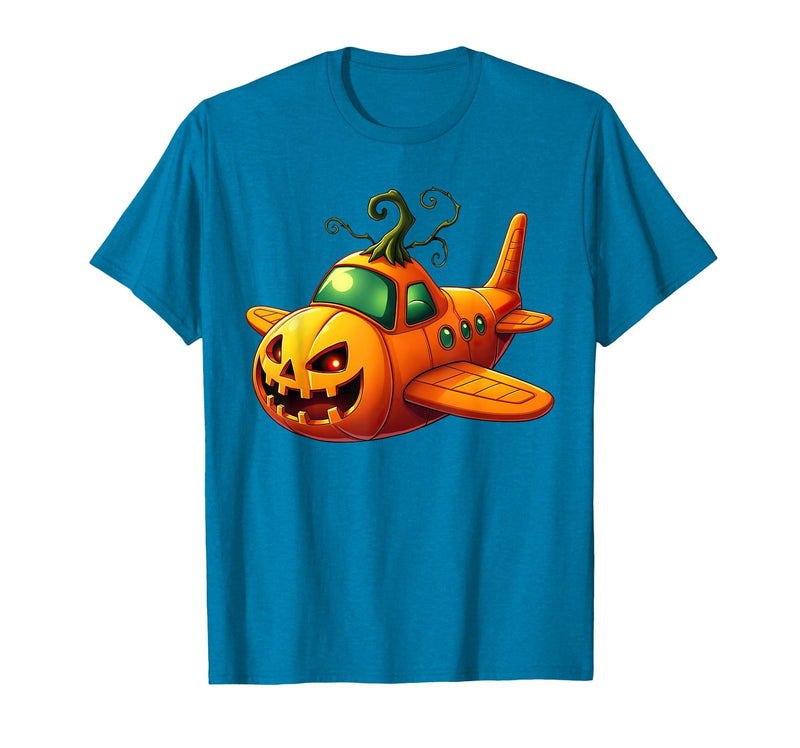 Funny Halloween Airplane Costume for Kid Boy Funny Airplane Pumpkin Pilot Lovers Halloween Mens Boys Kids T-Shirt - Sapphire