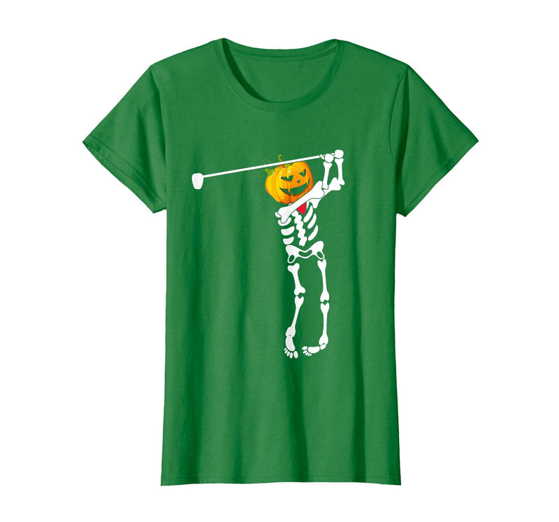 Funny Skeleton Golf Halloween Costume Golf Skeleton Pumpkin Halloween Shirt T-Shirt - Kelly Green
