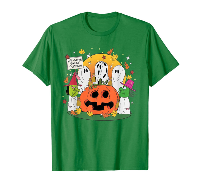 Funny Halloween gift tee Welcome Great Pumpkin Boo Witch Pumpkin Halloween T-Shirt - Kelly Green