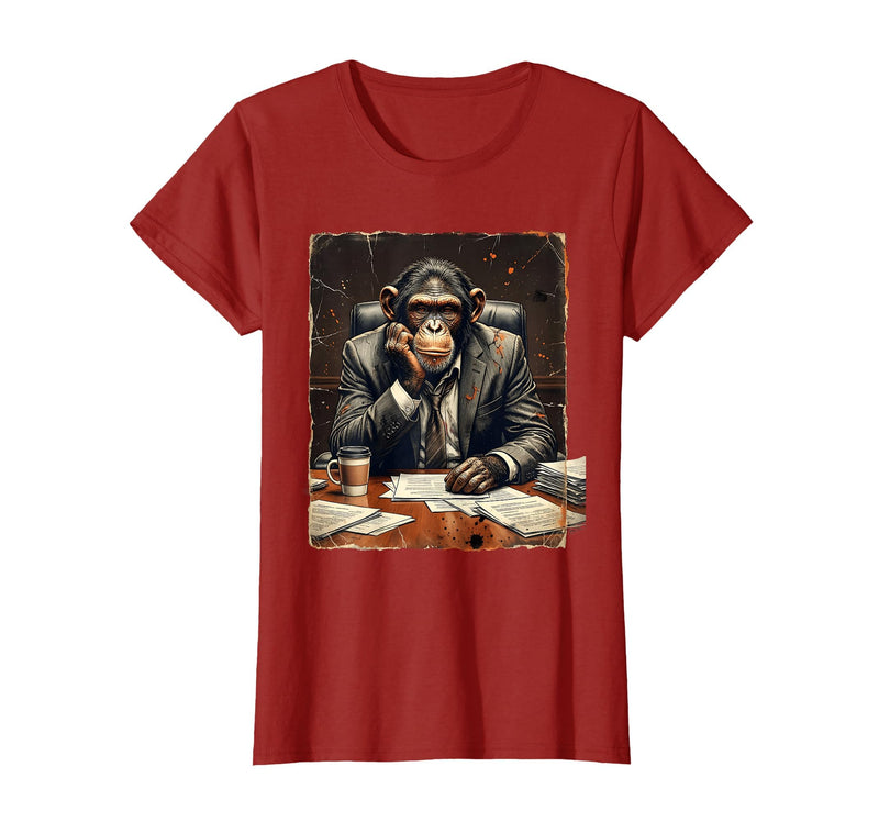 Mademark Monkey in a Suit Stuck in a Meeting Funny Gift T-Shirt - Women - Cranberry Red