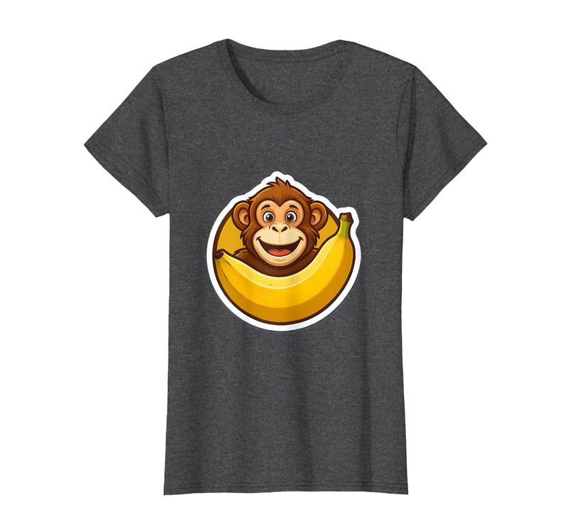 Mademark Monkey Eating Oversized Banana Slice Graphic T-Shirt - Women - Dark Heather Grey