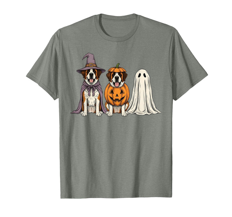 Funny Retro St. Bernard mom Halloween Witch Spooky Ghost Saint Bernard Pumpkin Halloween Dog Lover T-Shirt - Olive Heather