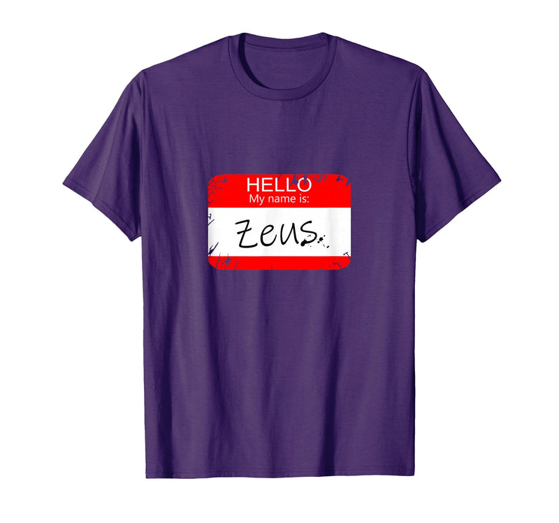 Hello My Name is Funny Halloween Costume Tees Hello My Name is Zeus Funny Halloween Greek Gods Tshirt T-Shirt - Purple