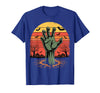 Creepy Undead Zombie Hand Retro Sunset Scary Zombie Hand Retro Sunset Halloween Horror Tee T-Shirt - Royal Blue
