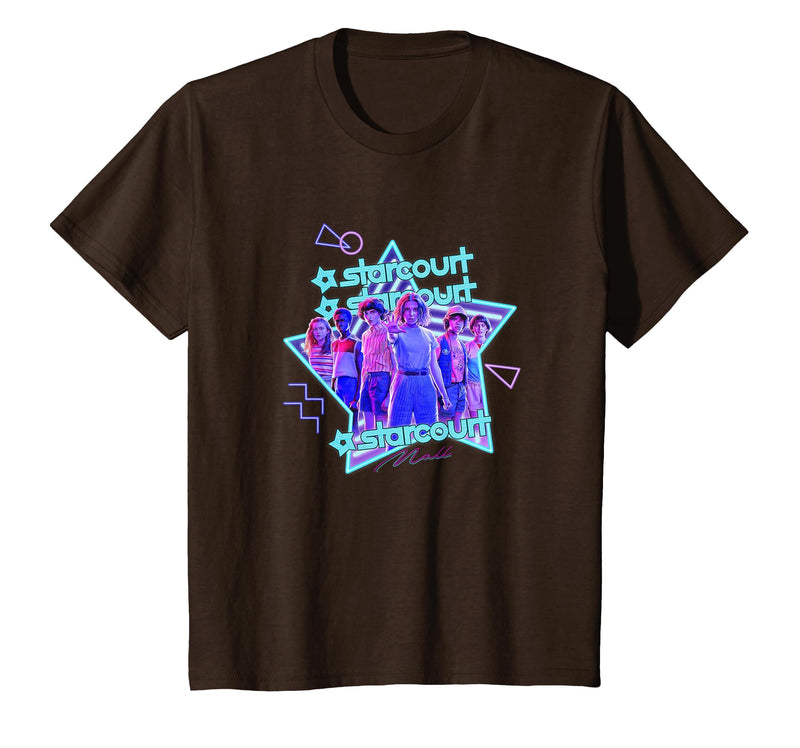 Stranger Things Starcourt Mall Vintage Neon Group Portrait T-Shirt - Brown