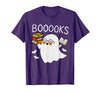 Halloween Tees for Women Men Kids Booooks Ghost Reading Halloween Library Librarian Teacher T-Shirt - Purple