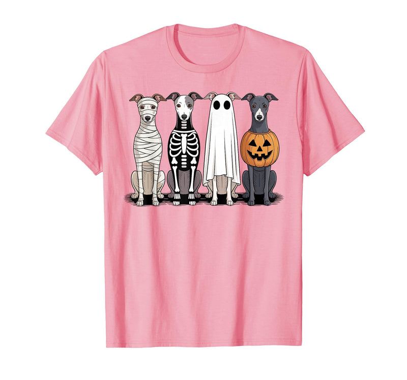 Funny Retro Italian Greyhound Dog Halloween Witch Spooky Ghost Italian Greyhound Pumpkin Halloween Skeleton T-Shirt - Pink