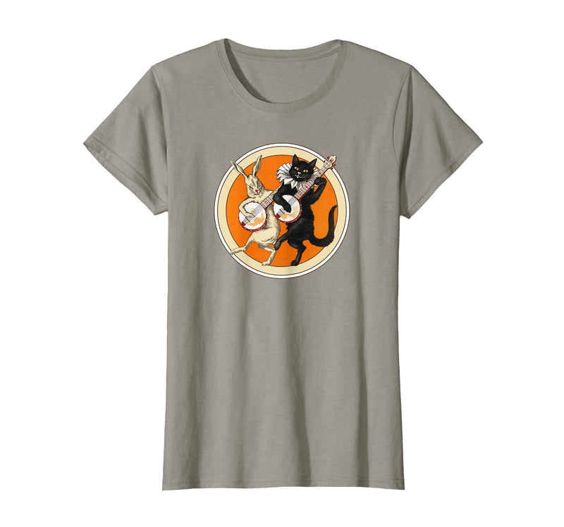 The Persnickety Owl Vintage Halloween Ephemera The Black Cat Magazine Halloween Cat Rabbit and Banjo T-Shirt - Slate Grey