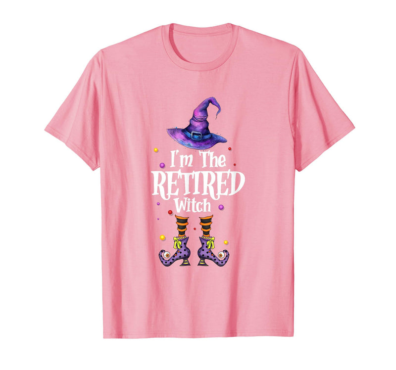 Funny Quote Horror Costume Party Family Friends I'm The Retired Witch Spooky Scary Halloween Retiree Women T-Shirt - Pink