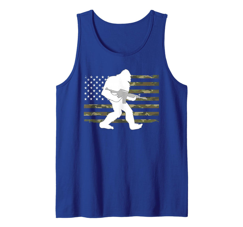 2nd Amendment Right to Bear Arms Camouflage Guns Bigfoot Gun Owner Camo US American Flag Sasquatch AR15 Rifle Tank Top - Royal Blue
