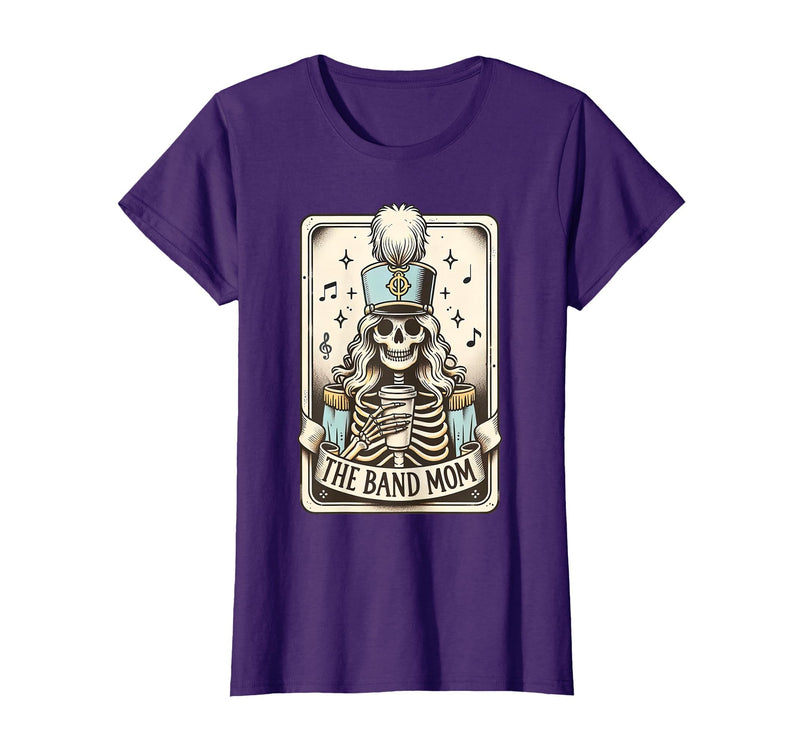Marching Band Mom Tarot Card Skeleton Halloween Marching Band Mom Tarot Card Skeleton Mom Musical Instrument T-Shirt - Purple