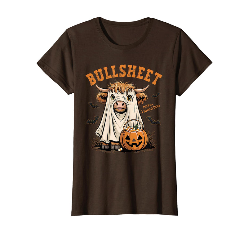Bullsheet Highland Cow Ghost Halloween Tees Moo... I Mean Boo Bullsheet Highland Cow Ghost Halloween T-Shirt - Brown