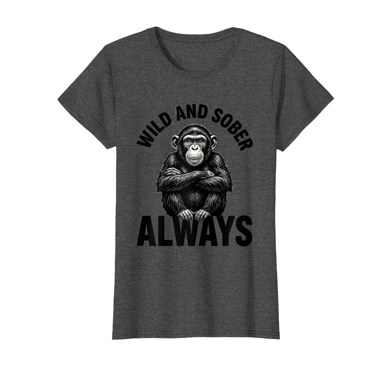 Mademark Wild and Sober Always Funny Monkey Design T-Shirt - Women - Dark Heather Grey