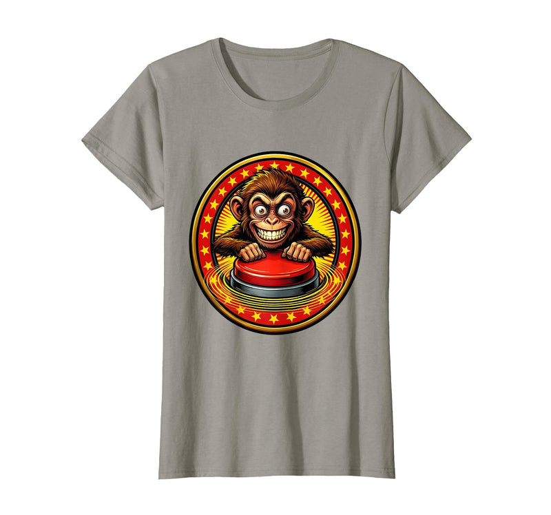 Mademark Eager Monkey Pressing the Big Red Button T-Shirt - Women - Slate Grey