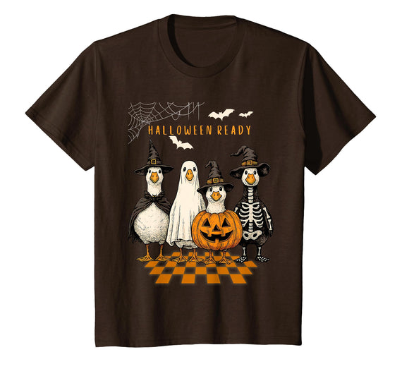 MTJ-Mushrooms Fun Halloween Ready Goose Artwork Funny Halloween Goose Costume Line-up Fall Humor T-Shirt - Brown