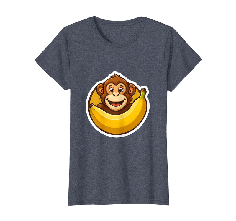 Mademark Monkey Eating Oversized Banana Slice Graphic T-Shirt - Women - Heather Blue