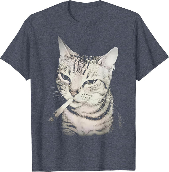 Vintage Smoking cat Meme T-Shirt - Heather Blue