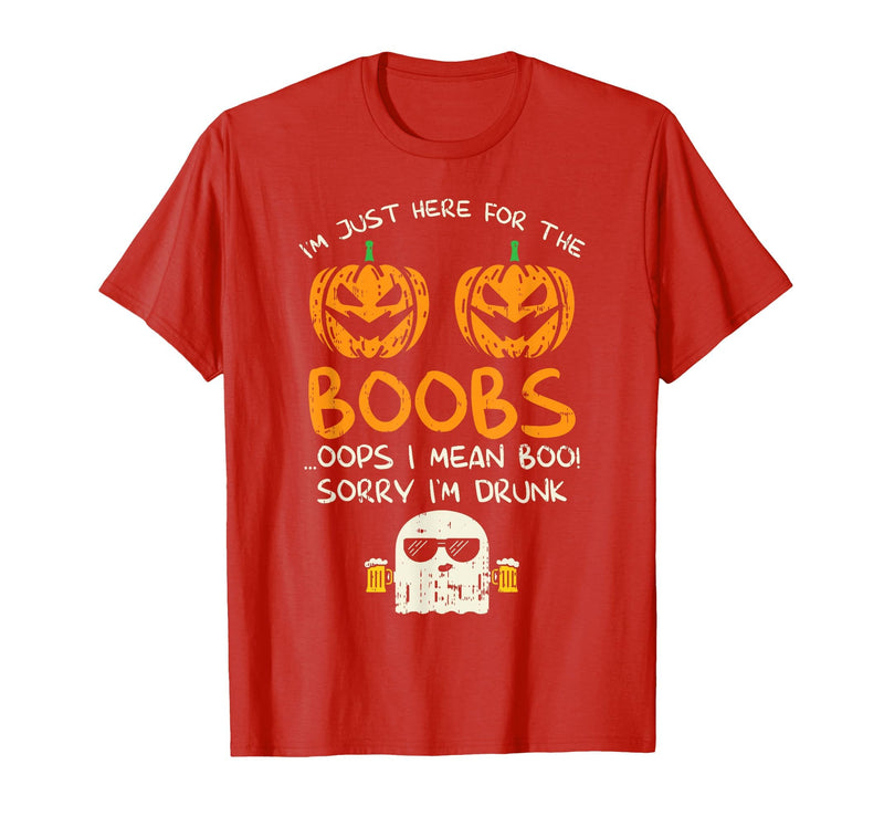 BoredKoalas Funny Halloween Costume Shirts 2021 Im Just Here for The Boobs Boos Drunk Ghost Beer Halloween T-Shirt - Red