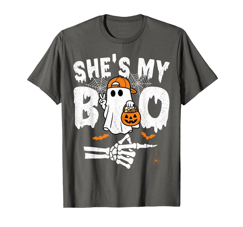 Funny Couples Halloween Matching Couple Outfits He's My Boo Matching Couple Halloween Couples She's My Boo T-Shirt - Asphalt