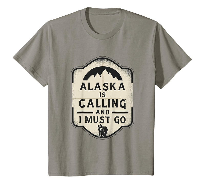 Alaska is Calling and I Must Go Mountains Bear T-Shirt - Slate Grey