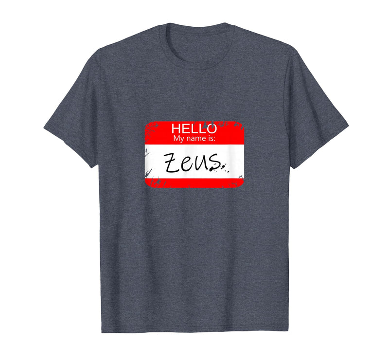Hello My Name is Funny Halloween Costume Tees Hello My Name is Zeus Funny Halloween Greek Gods Tshirt T-Shirt - Heather Blue