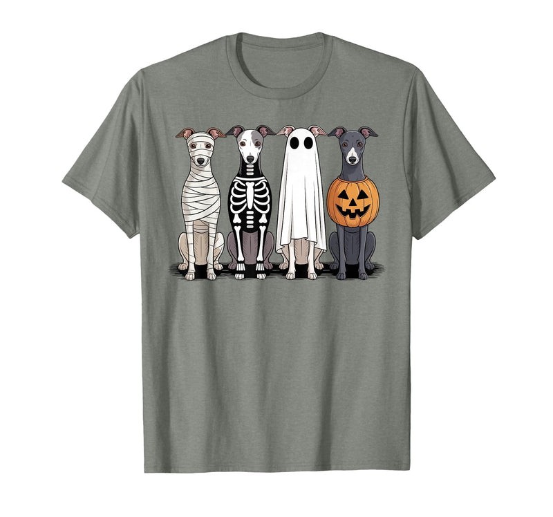 Funny Retro Italian Greyhound Dog Halloween Witch Spooky Ghost Italian Greyhound Pumpkin Halloween Skeleton T-Shirt - Olive