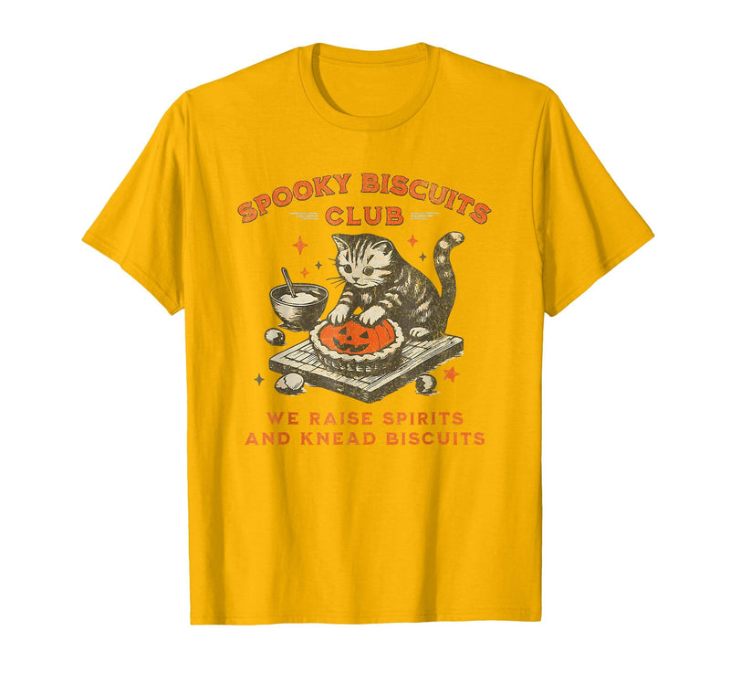spooky biscuits club shirt Spooky Biscuits Club we Raise Spirits and Knead Biscuits T-Shirt - Golden Yellow