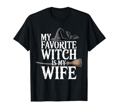Cute Spooky Season Party Trick-or-treating Custume My Favorite Witch is My Wife Funny Halloween Husband Couple T-Shirt
