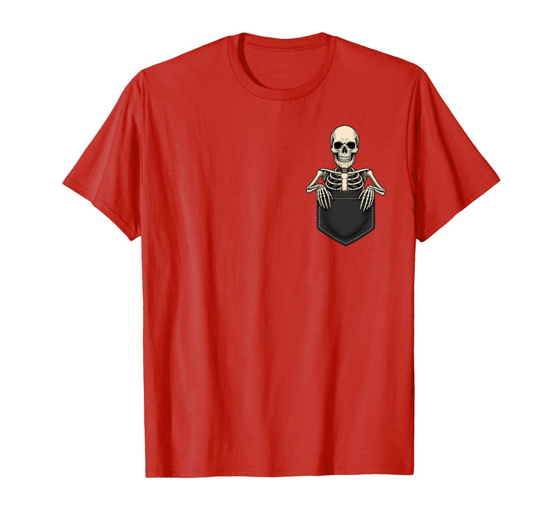 Funny Pocket Skeleton Halloween T Shirt For Men Funny Skeleton in The Pocket Halloween Kids Teens Adults T-Shirt - Red