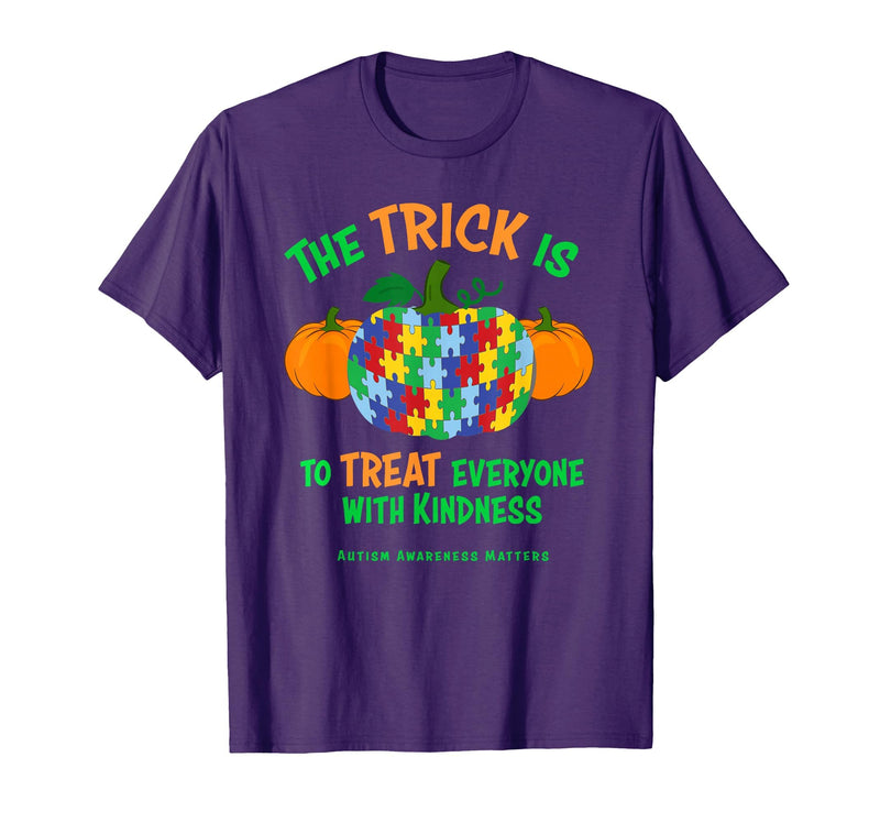 Presto Autism Awareness Halloween October Pumpkin Autism Awareness Halloween Fall October Puzzle Pumpkin T-Shirt - Purple