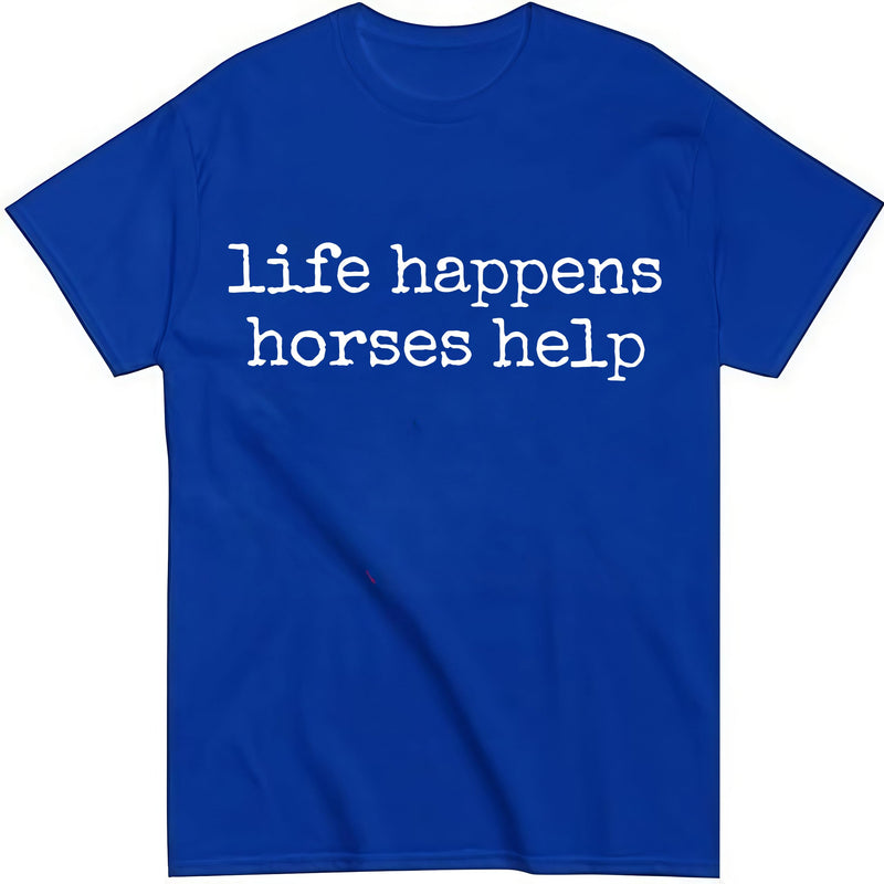 Nusyouc Life Happens Horses Help Equestrian T-Shirt Vintage Horse Lover T Shirt Tops - Sapphire Blue