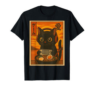 Retro Japanese Style Gaming Cat Anime Cute Kawaii Gamer Cat Ramen Retro Japanese Art T-Shirt