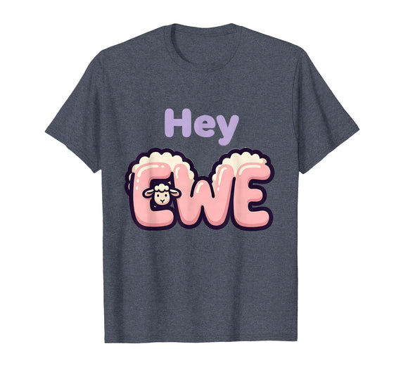 Mademark Hey Ewe Cute Kawaii Sheep Humor Faith Gift T-Shirt - Heather Blue