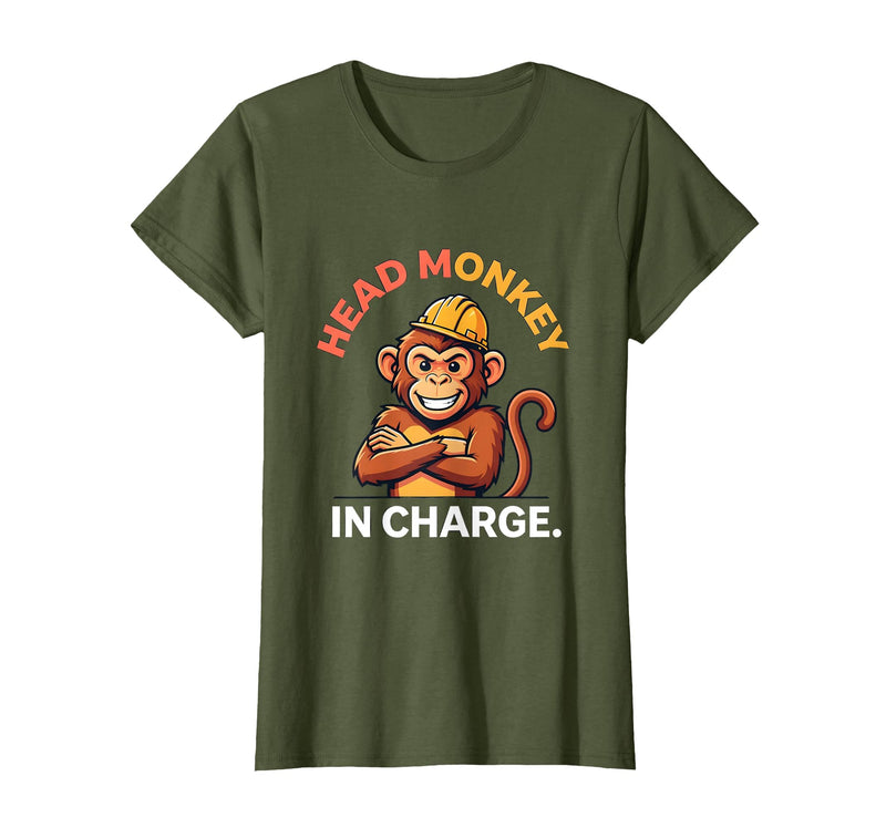 Mademark Head Monkey In Charge Circus Boss Design T-Shirt - Women - Olive Green
