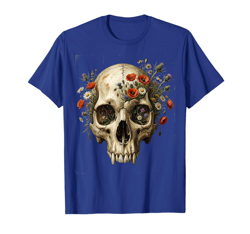 Mademark Elephant Skull Wildflower Bloom Graphic T-Shirt - Men - Royal Blue