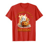 Boo Watercolor Pumpkin Cup Light Witch Hat Bottle Bourbon My Favorite Spirit is Bourbon Happy Halloween Boo T-Shirt - Red