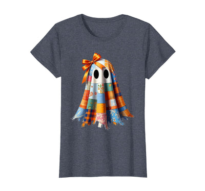 Patchwork Quilt Ghost Halloween Quilter Autumn Tee Patchwork Ghost Quilt Halloween Quilter Fall Autumn Bow Cute T-Shirt