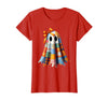 Patchwork Quilt Ghost Halloween Quilter Autumn Tee Patchwork Ghost Quilt Halloween Quilter Fall Autumn Bow Cute T-Shirt - Red