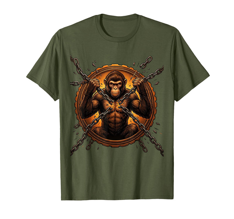 Mademark Monkey Breaking Chain Sobriety Freedom Graphic T-Shirt - Men - Olive Green