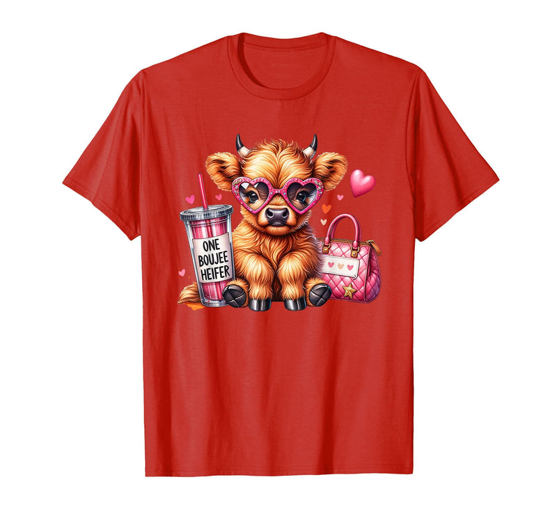 Highland Cow Land of NYC One Boujee Heifer Highland Cow Bougie Pink Tumbler Handbag T-Shirt - Red