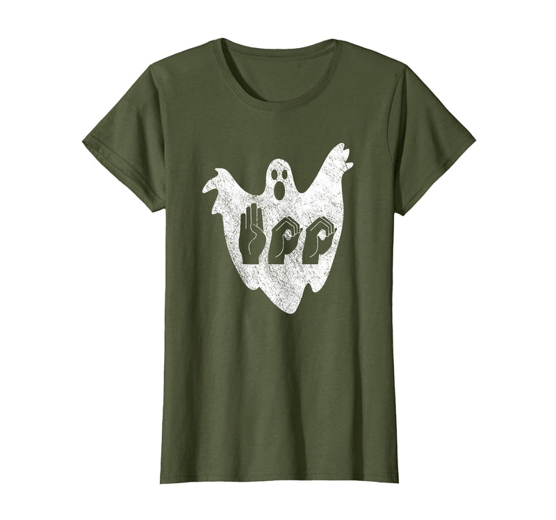 Sign Language Apparel Funny ASL American Sign Language Halloween T-Shirt - Olive Green