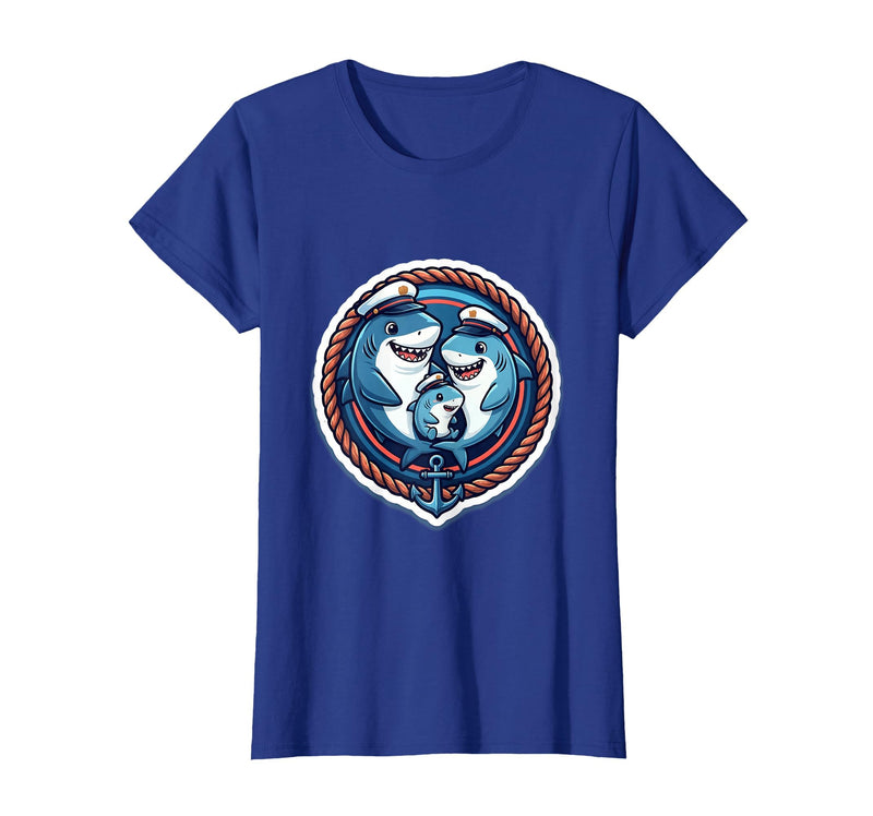 Mademark Family Cruise Matching Cartoon Sharks Sailor Hats T-Shirt - Royal Blue