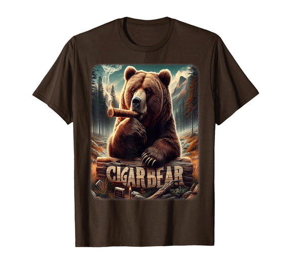 CigarKurt Cigar Smoking Cigar Bear T-Shirt - Brown