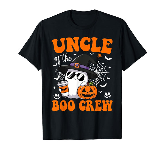 Halloween Family Matching Costume Boo Ghost Tee. Uncle Boo Crew Groovy Ghost Matching Family Halloween T-Shirt - Black