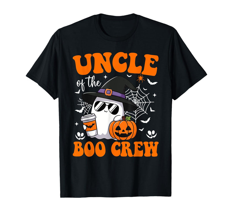 Halloween Family Matching Costume Boo Ghost Tee. Uncle Boo Crew Groovy Ghost Matching Family Halloween T-Shirt - Black
