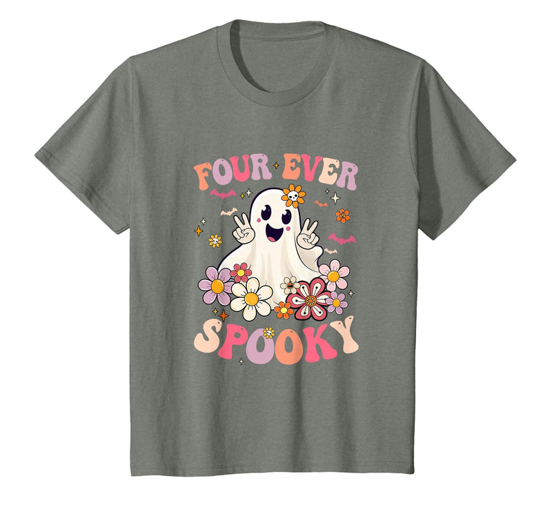 4th Birthday Party Halloween Costume Four Ever Spooky Halloween 4Th Birthday Party Decorations T-Shirt - Olive Heather
