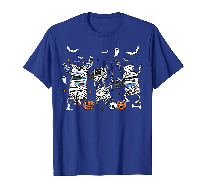 Cute Ghost Halloween Nurse Spooky Season Halloween ICU Nurse Propofol Mummy NICU PICU Nurse Tech T-Shirt - Royal Blue