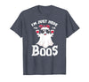 Addictive Designs Halloween Merch Funny Halloween, Just Here for the Boos, Ghost Drinking Wine T-Shirt - Heather Blue
