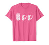 Deaf Halloween ASL Costume Boo Hands ASL Halloween Skeleton Hand American Sign Language Boo T-Shirt - Pink Heather